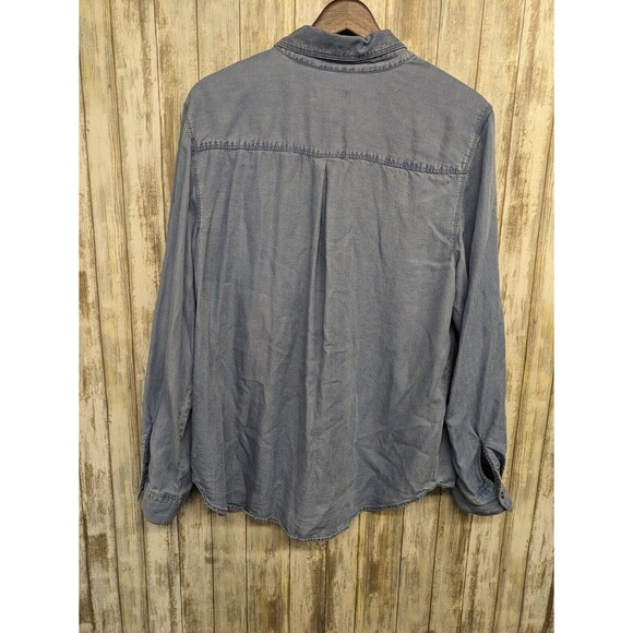 Style & Co Women's Lyocell Chambray Button Up Shirt Blue Roll Tab Sleeve Large - Picture 4 of 9